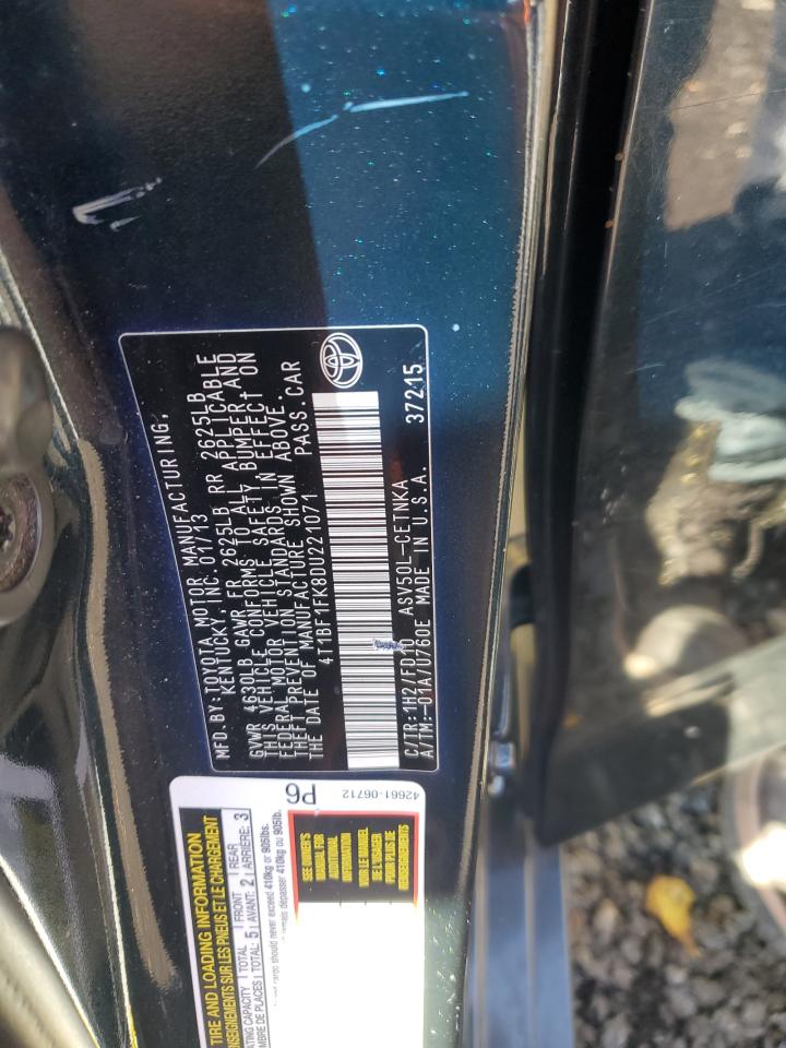 2013 Toyota Camry L VIN: 4T1BF1FK8DU221071 Lot: 85826295