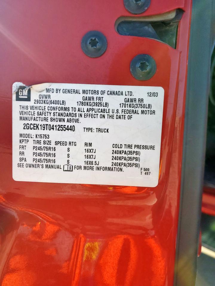 2004 Chevrolet Silverado K1500 VIN: 2GCEK19T041255440 Lot: 86186355