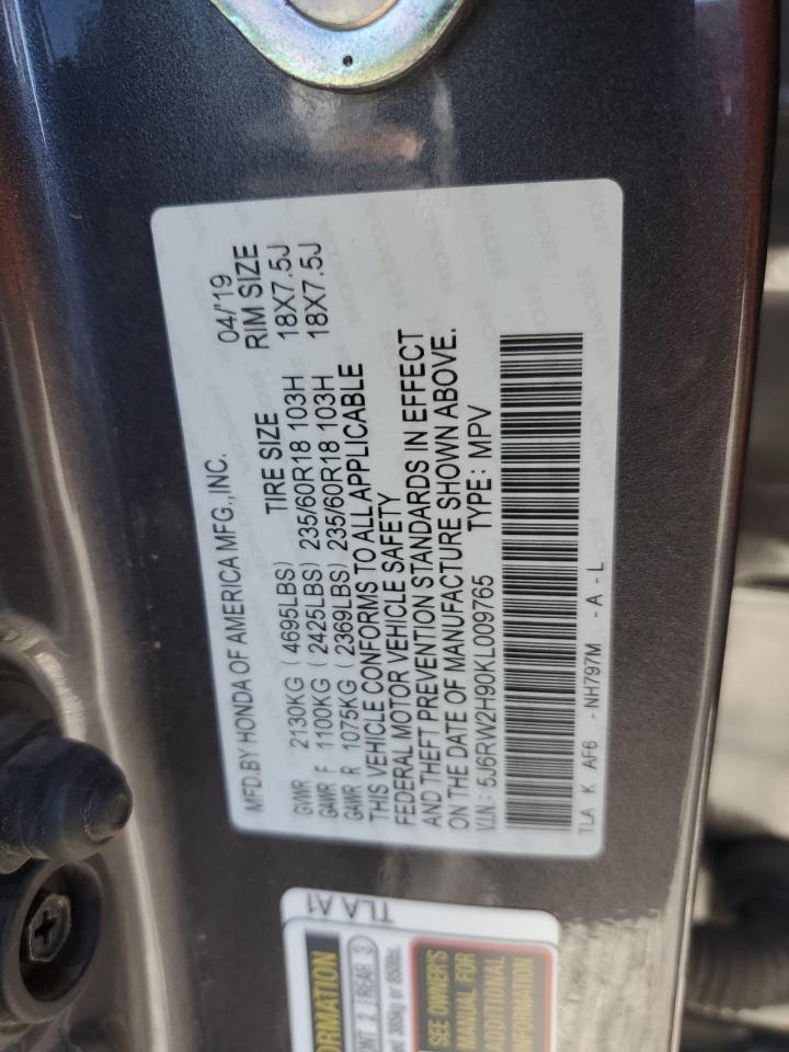 2019 Honda Cr-V Touring VIN: 5J6RW2H90KL009765 Lot: 90537955