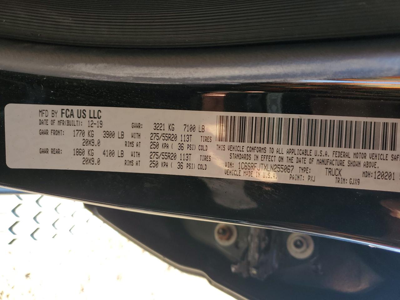 2020 Ram 1500 Laramie VIN: 1C6SRFJTXLN255067 Lot: 85687505