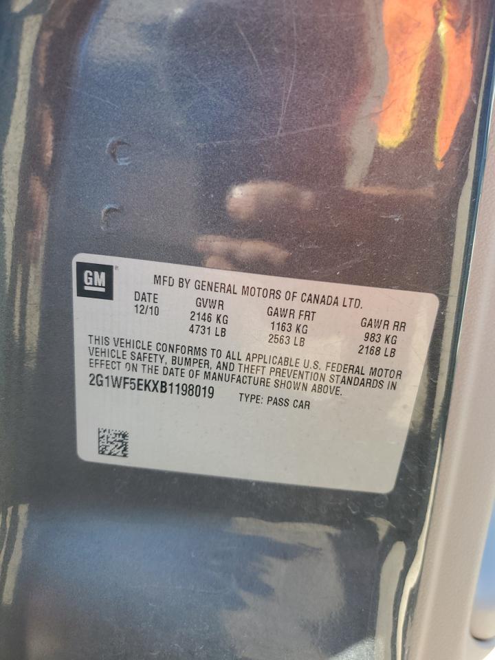 2011 Chevrolet Impala Ls VIN: 2G1WF5EKXB1198019 Lot: 84625345