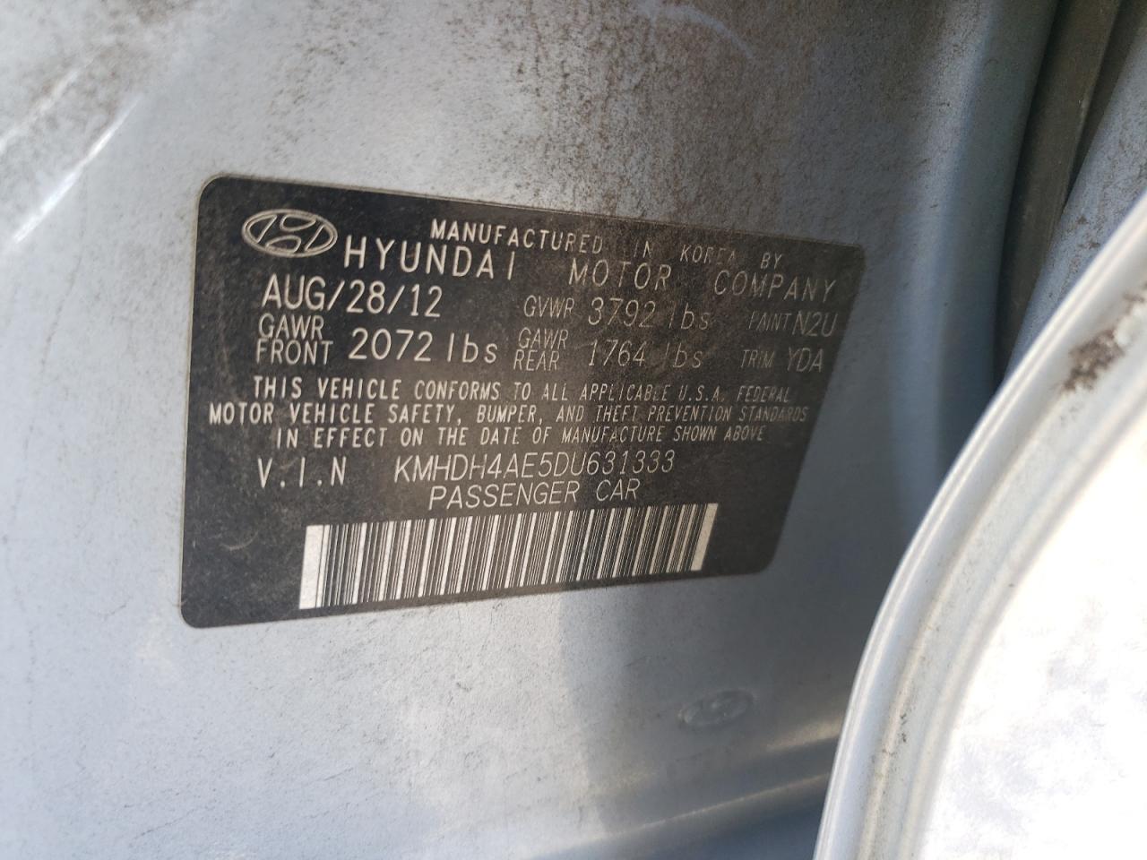 2013 Hyundai Elantra Gls VIN: KMHDH4AE5DU631333 Lot: 85094795