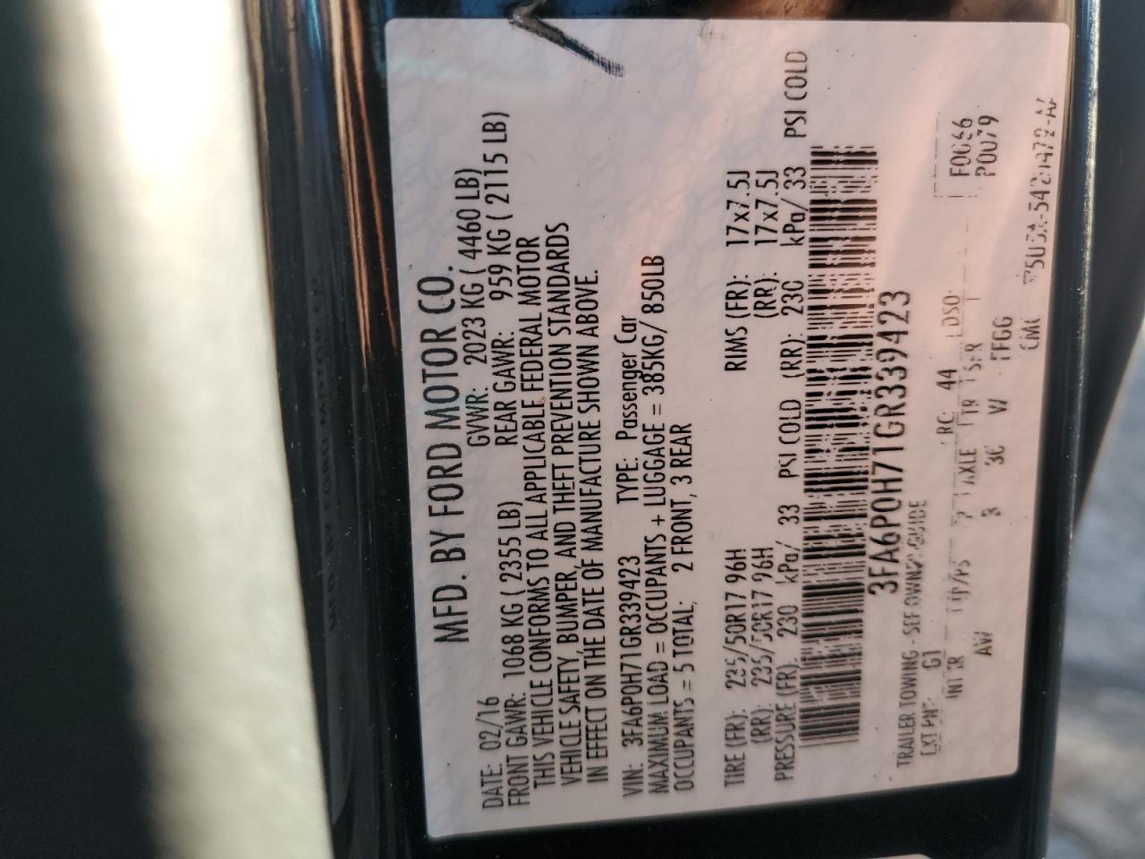 2016 Ford Fusion Se VIN: 3FA6P0H71GR339423 Lot: 85355685