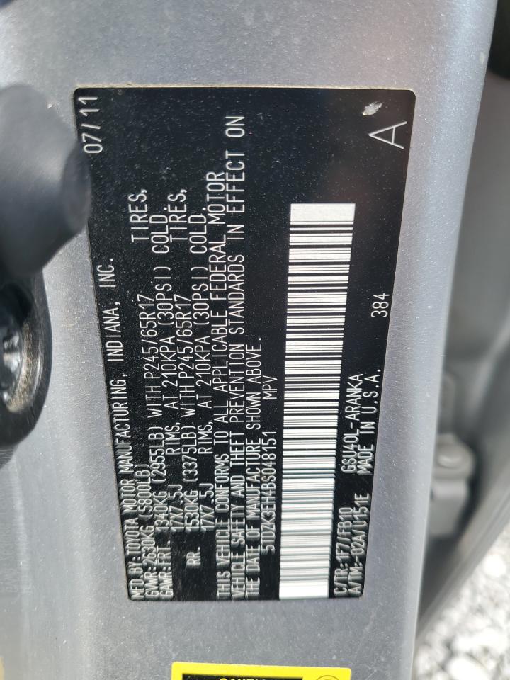 2011 Toyota Highlander Base VIN: 5TDZK3EH4BS048151 Lot: 84973165