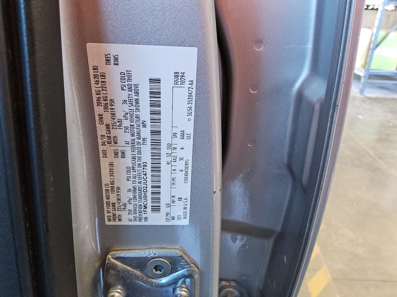 2018 Ford Escape Sel VIN: 1FMCU0HD2JUC47793 Lot: 87282845