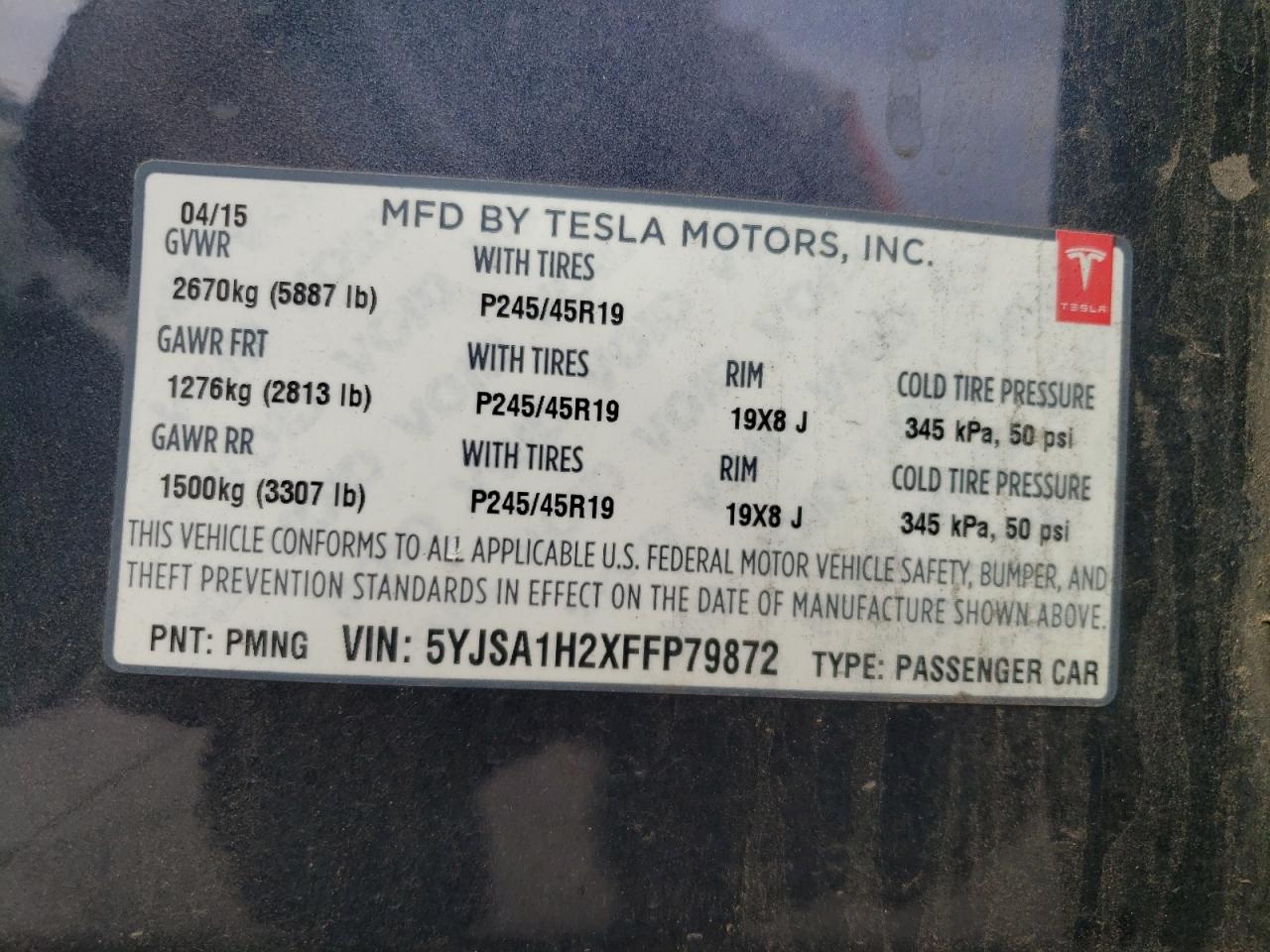 2015 Tesla Model S 85D VIN: 5YJSA1H2XFFP79872 Lot: 85773745