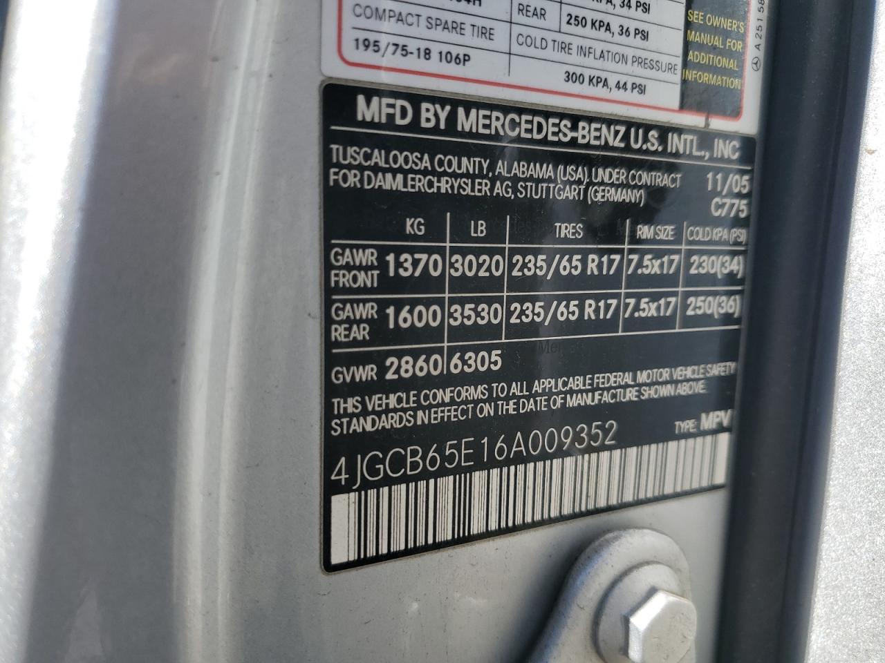 2006 Mercedes-Benz R 350 VIN: 4JGCB65E16A009352 Lot: 87258705