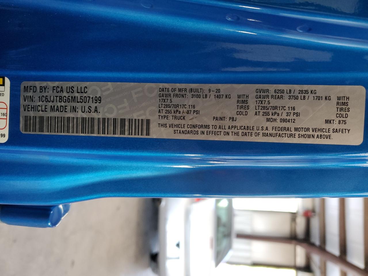 2021 Jeep Gladiator Rubicon VIN: 1C6JJTBG6ML507199 Lot: 84825755