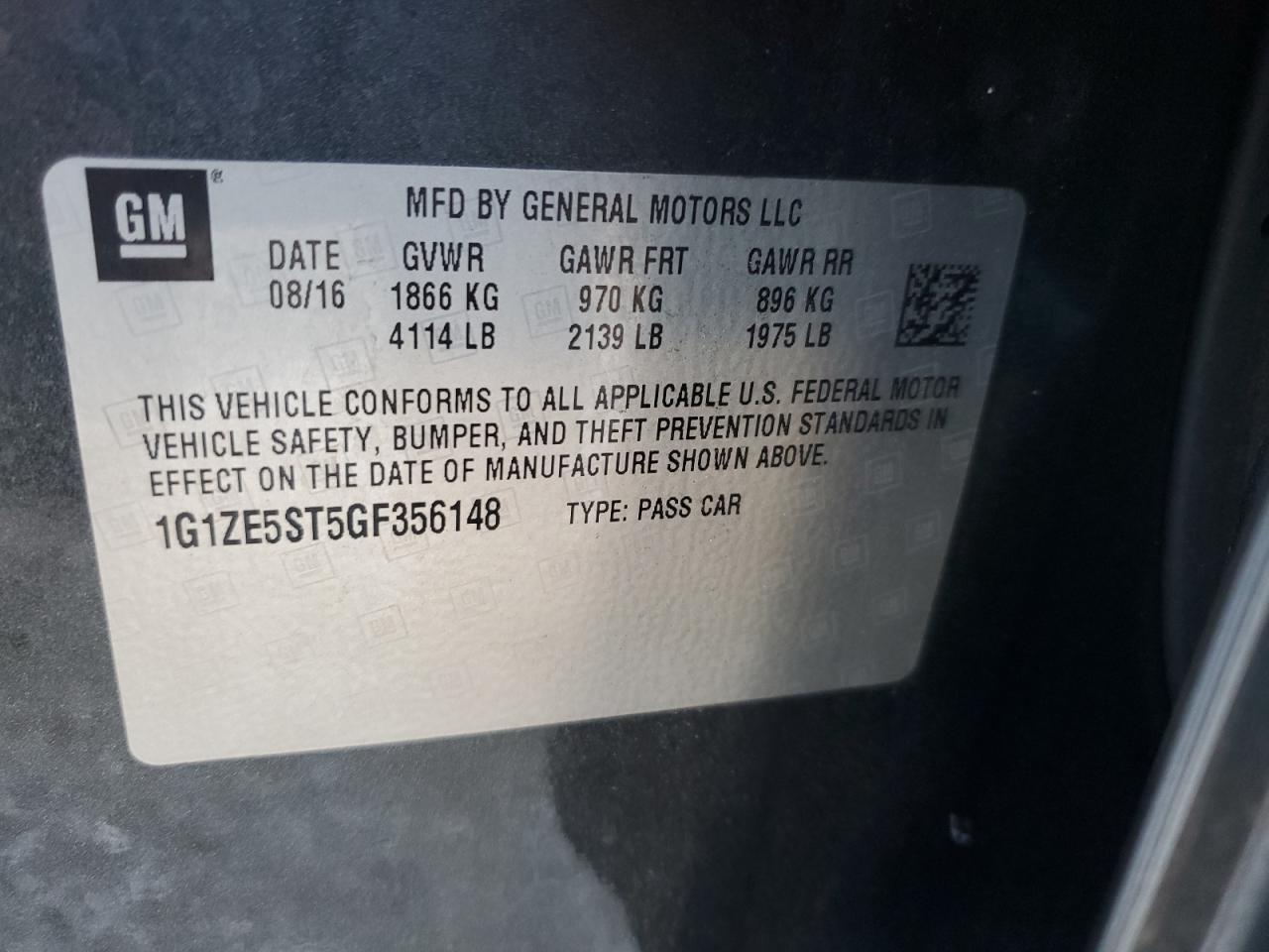 2016 Chevrolet Malibu Lt VIN: 1G1ZE5ST5GF356148 Lot: 85659915