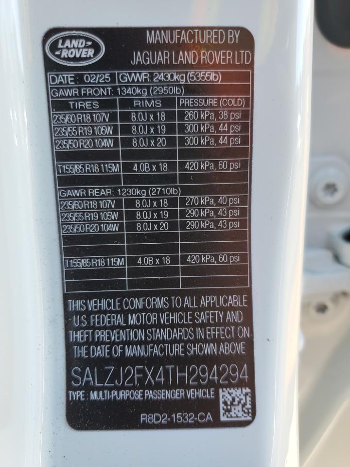 2026 Land Rover Range Rover Evoque S VIN: SALZJ2FX4TH294294 Lot: 86882245