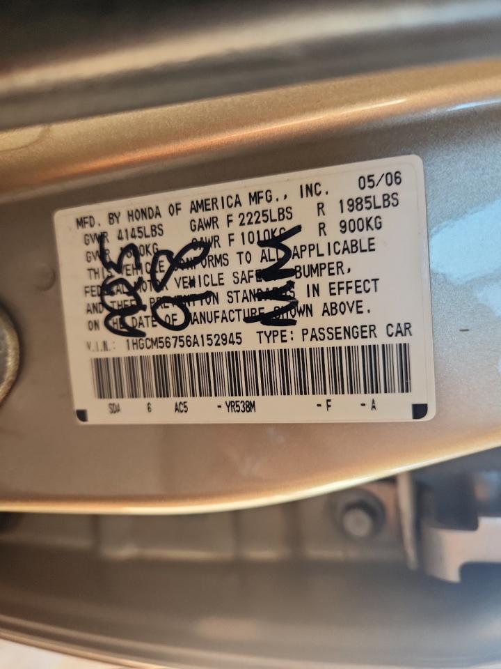 2006 Honda Accord Ex VIN: 1HGCM56756A152945 Lot: 82562795