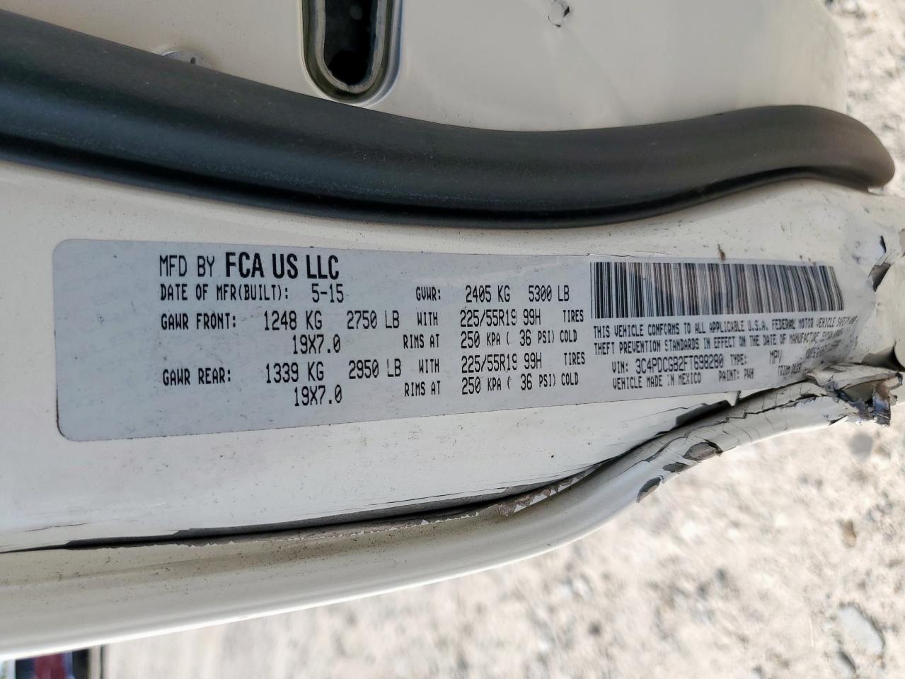 2015 Dodge Journey Crossroad VIN: 3C4PDCGB2FT698280 Lot: 84967355