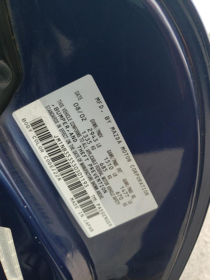 2003 Mazda Mx-5 Miata Base VIN: JM1NB353530301193 Lot: 85556605