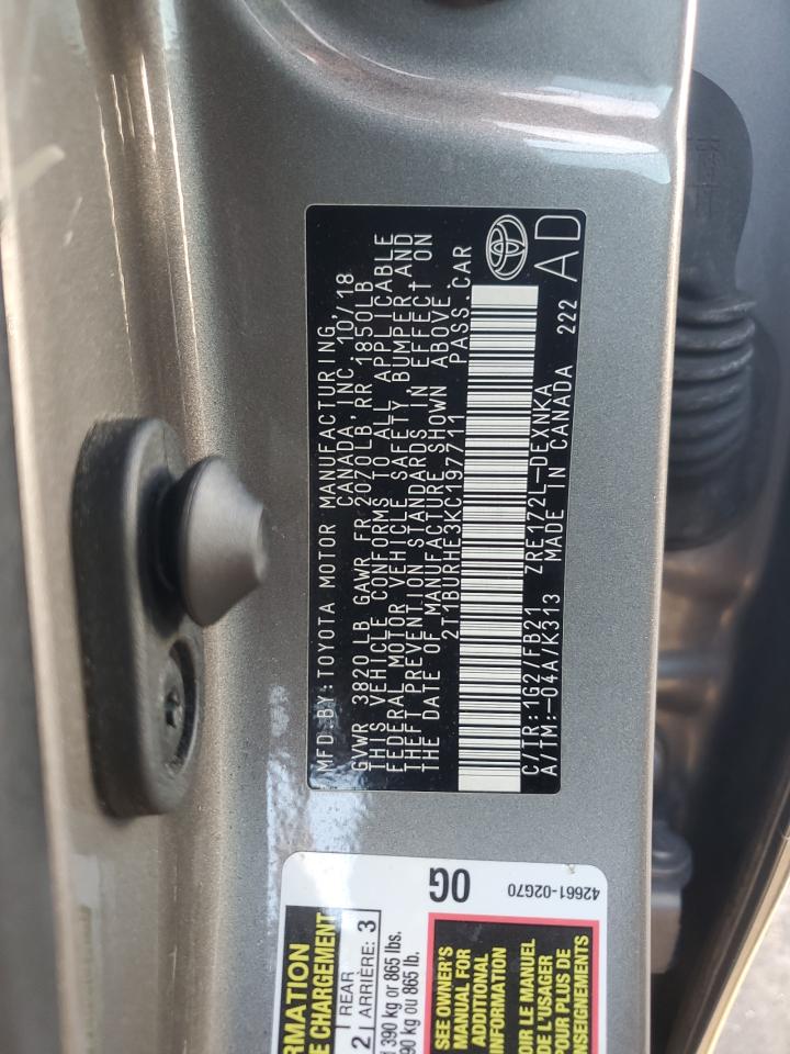 2019 Toyota Corolla L VIN: 2T1BURHE3KC197711 Lot: 85414045