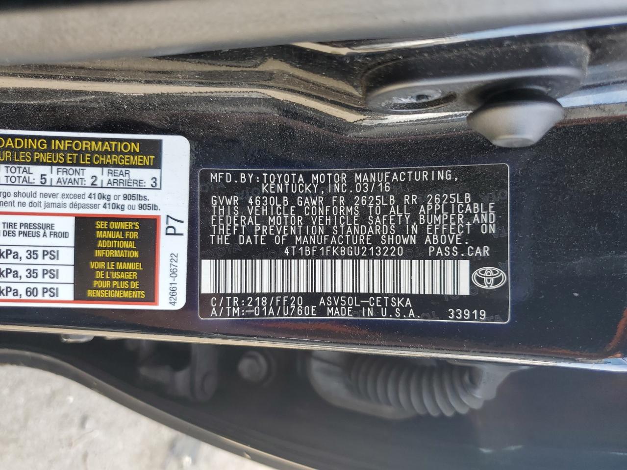 2016 Toyota Camry Le VIN: 4T1BF1FK8GU213220 Lot: 85160345