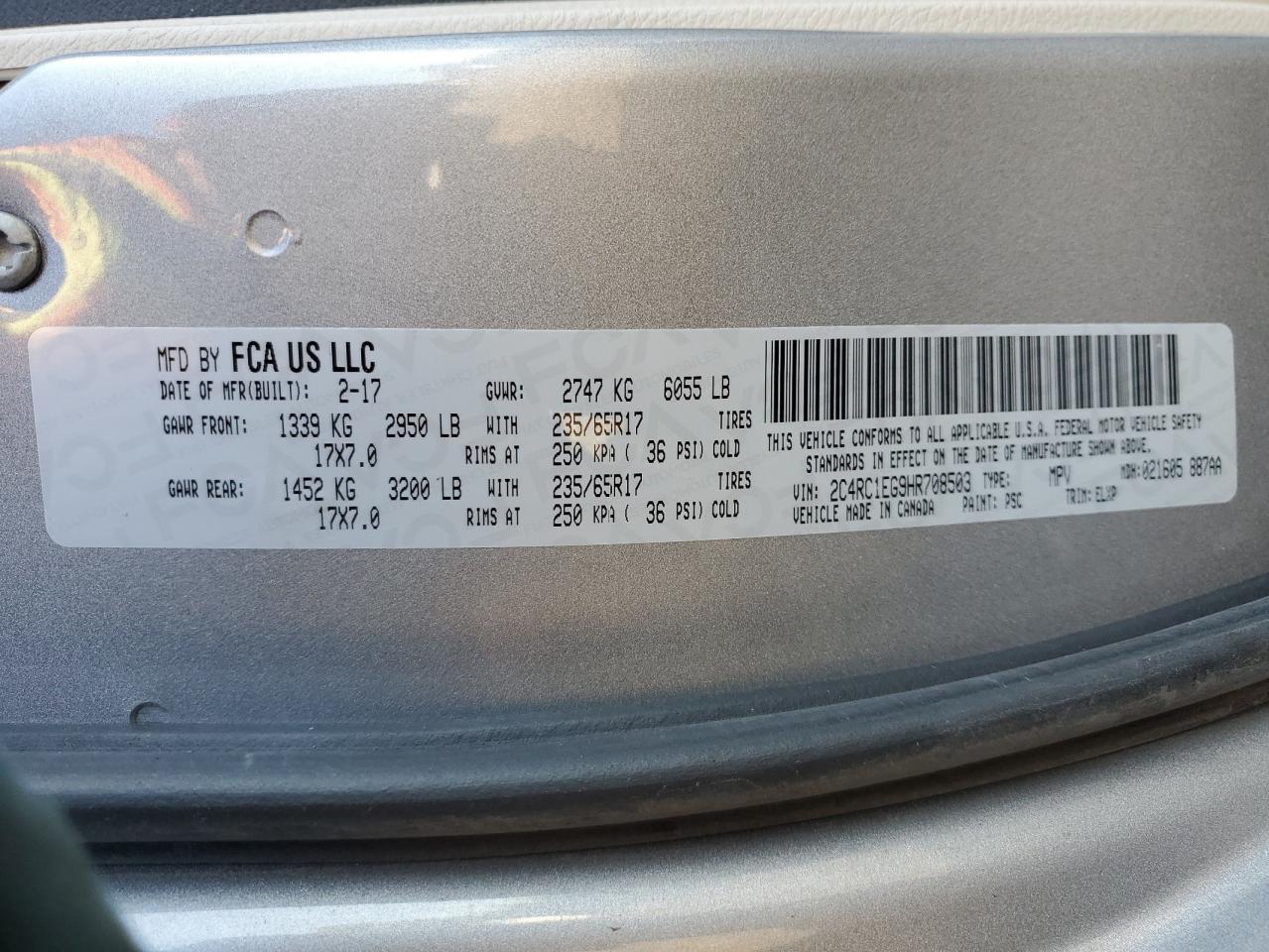 2017 Chrysler Pacifica Touring L Plus VIN: 2C4RC1EG9HR708503 Lot: 82002435