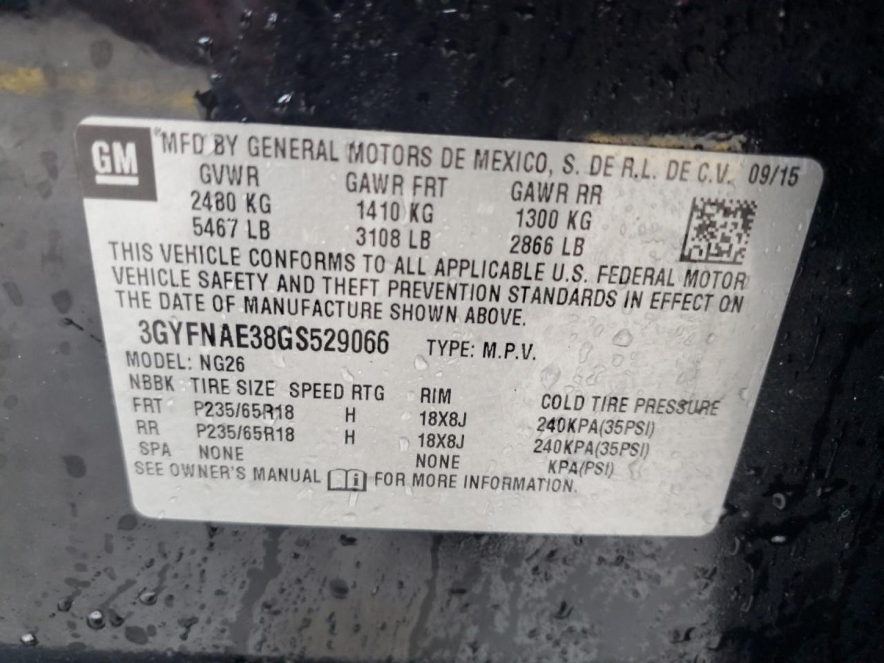 2016 Cadillac Srx VIN: 3GYFNAE38GS529066 Lot: 84401305