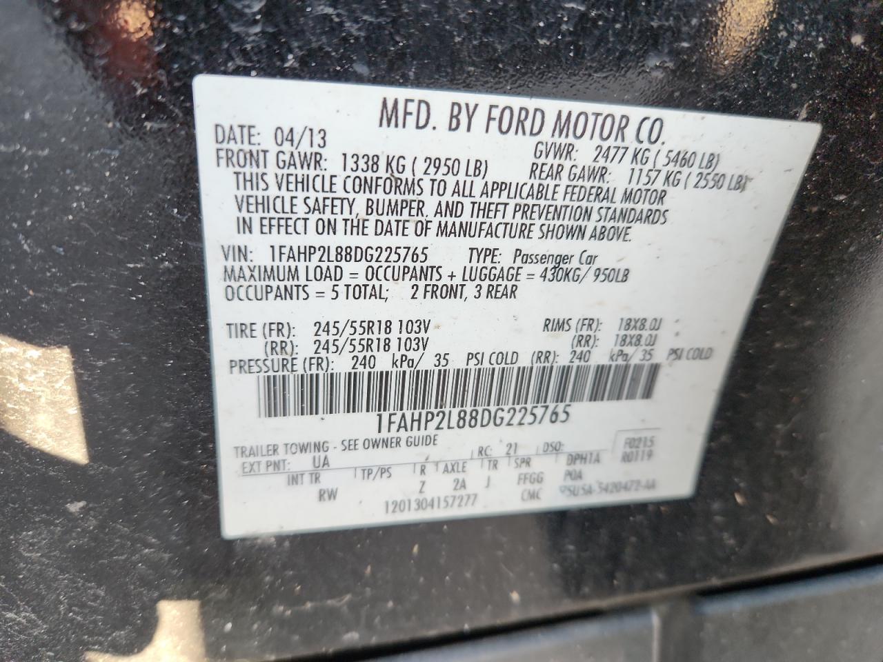 2013 Ford Taurus Police Interceptor VIN: 1FAHP2L88DG225765 Lot: 89530765