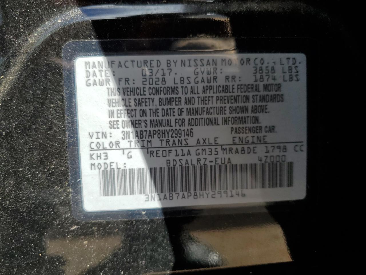 2017 Nissan Sentra S VIN: 3N1AB7AP8HY299146 Lot: 85527785