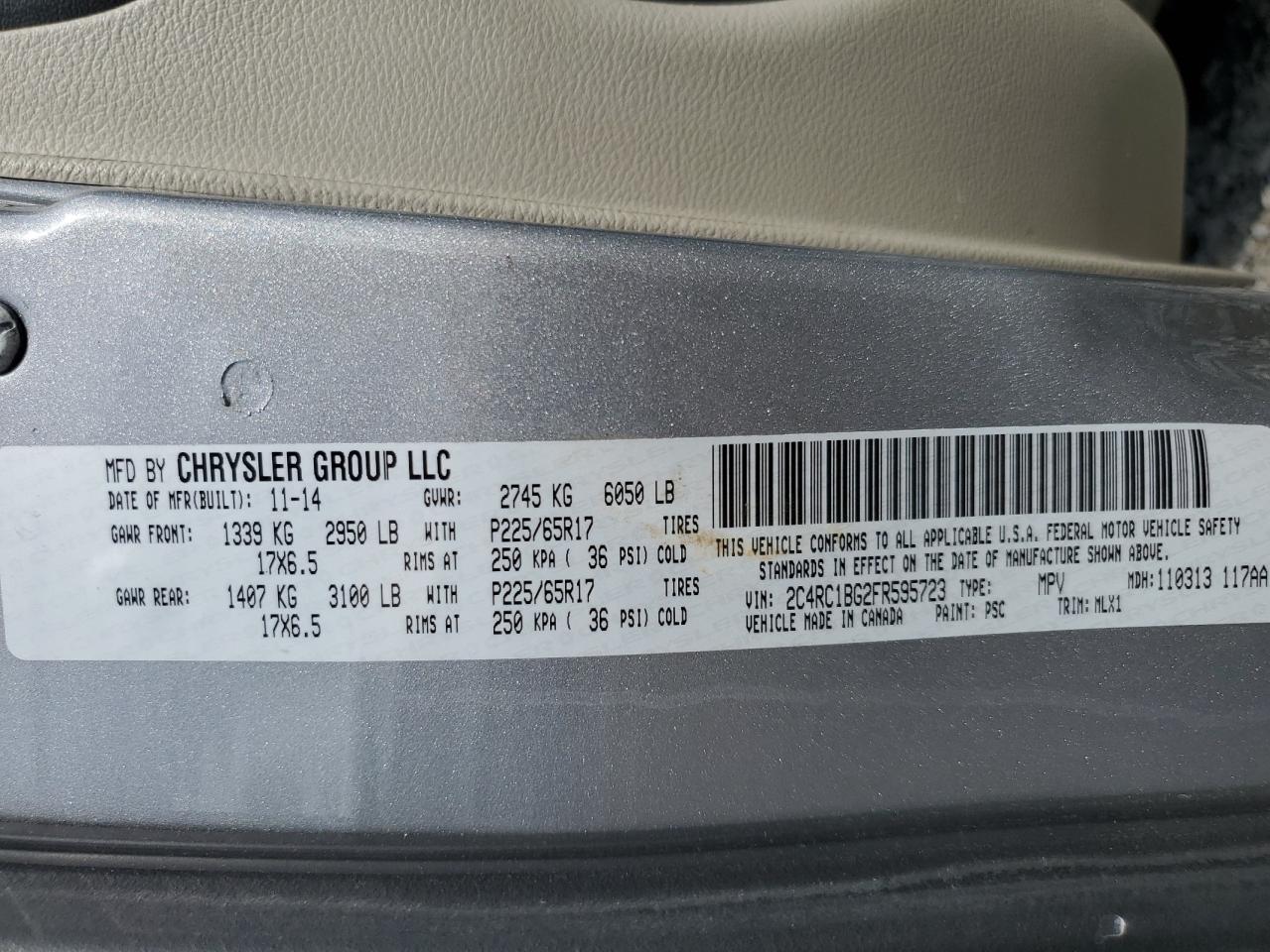 2015 Chrysler Town & Country Touring VIN: 2C4RC1BG2FR595723 Lot: 82221115