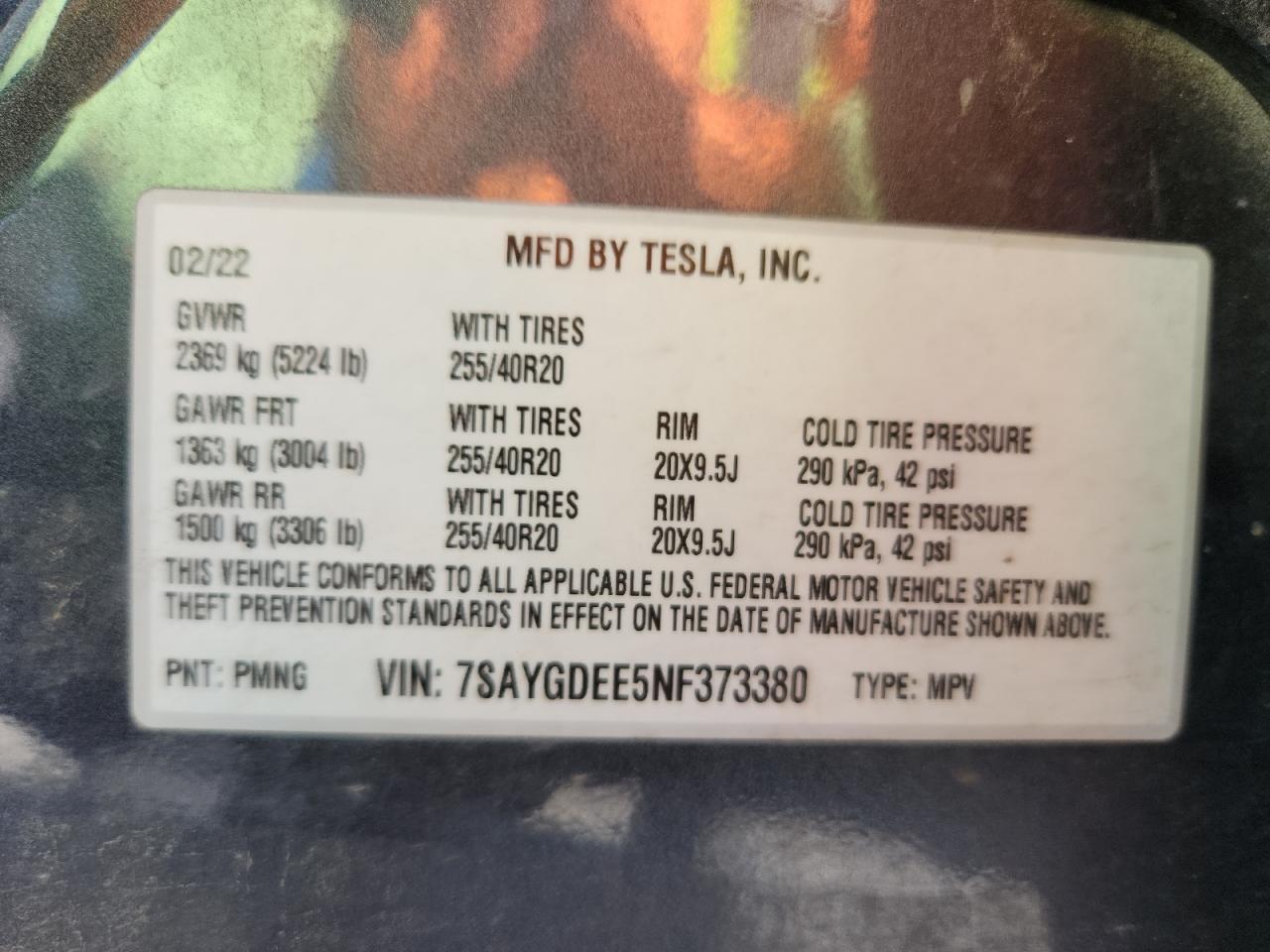 2022 Tesla Model Y VIN: 7SAYGDEE5NF373380 Lot: 87227995