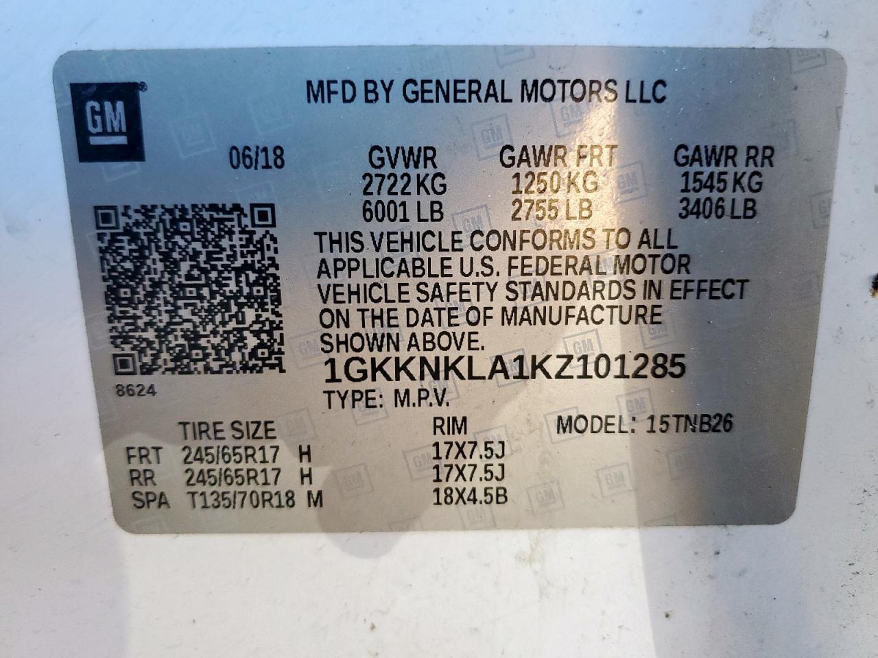 2019 GMC Acadia Sle VIN: 1GKKNKLA1KZ101285 Lot: 90595265