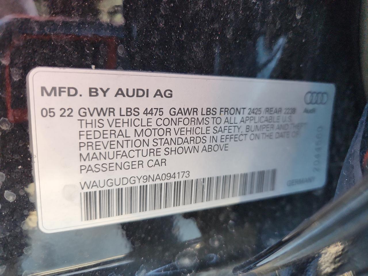 2022 Audi A3 Premium VIN: WAUGUDGY9NA094173 Lot: 87101505