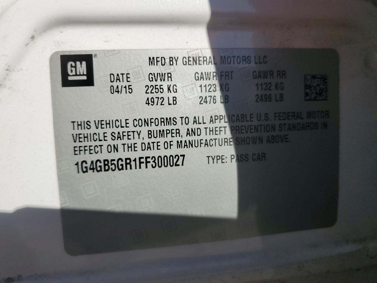 2015 Buick Lacrosse VIN: 1G4GB5GR1FF300027 Lot: 87457595