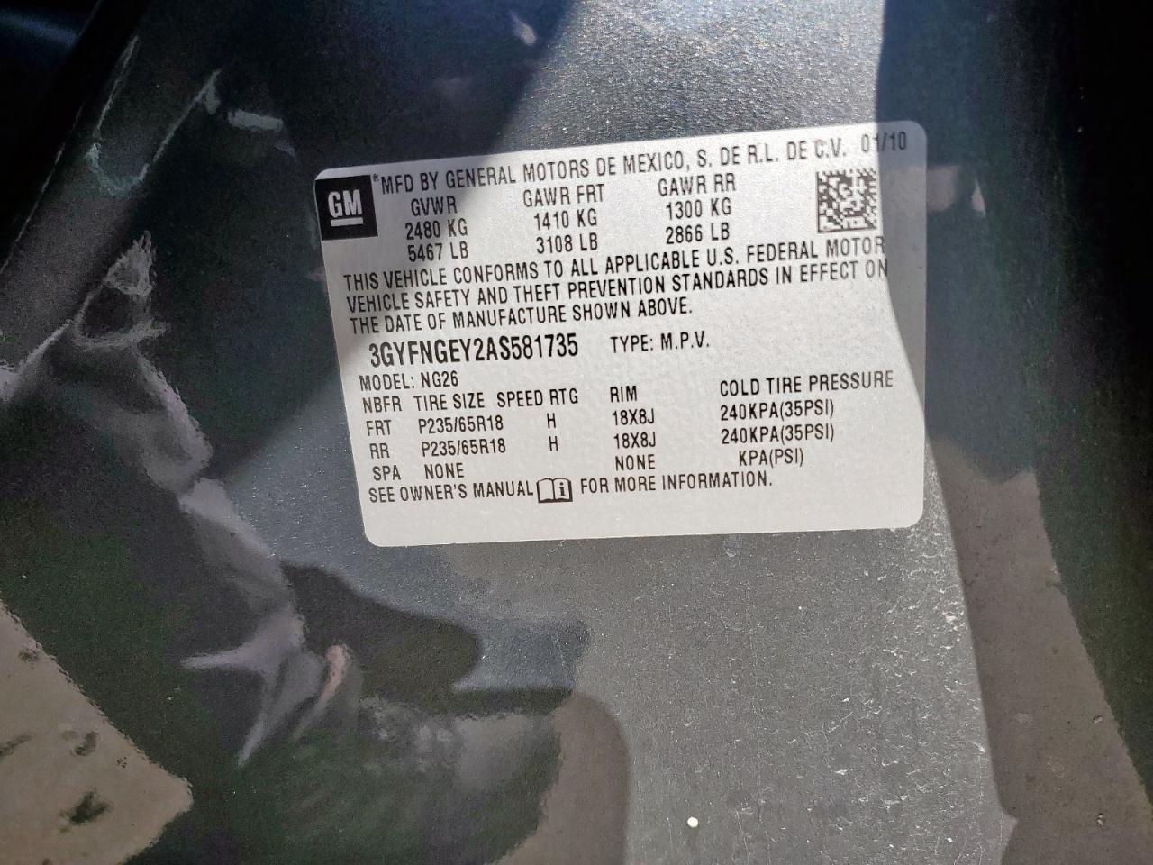 2010 Cadillac Srx VIN: 3GYFNGEY2AS581735 Lot: 86612605