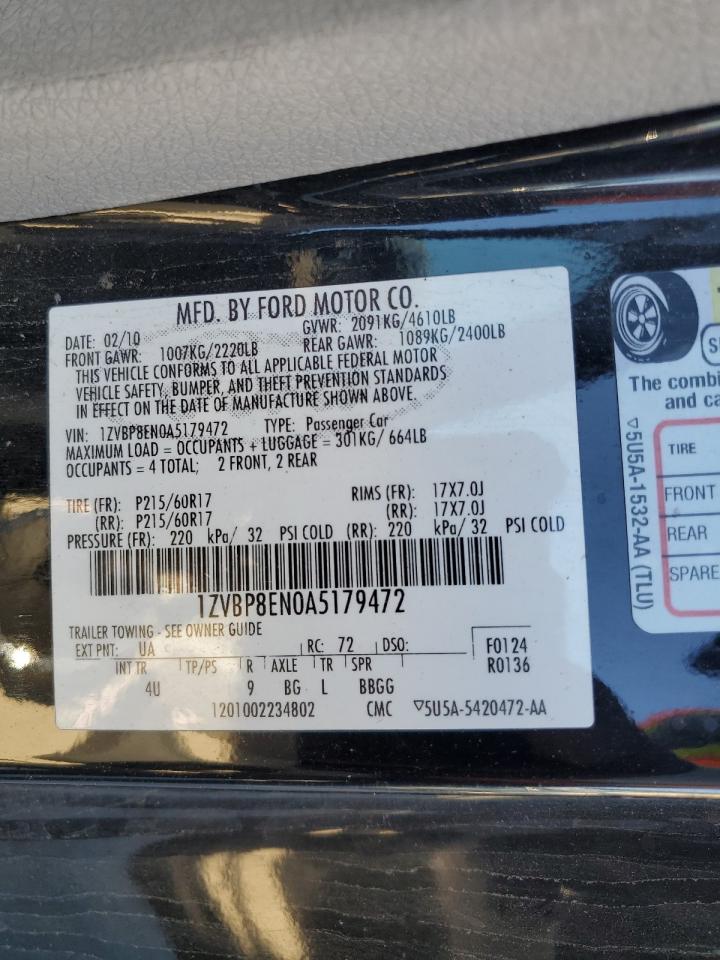 2010 Ford Mustang VIN: 1ZVBP8EN0A5179472 Lot: 87484885