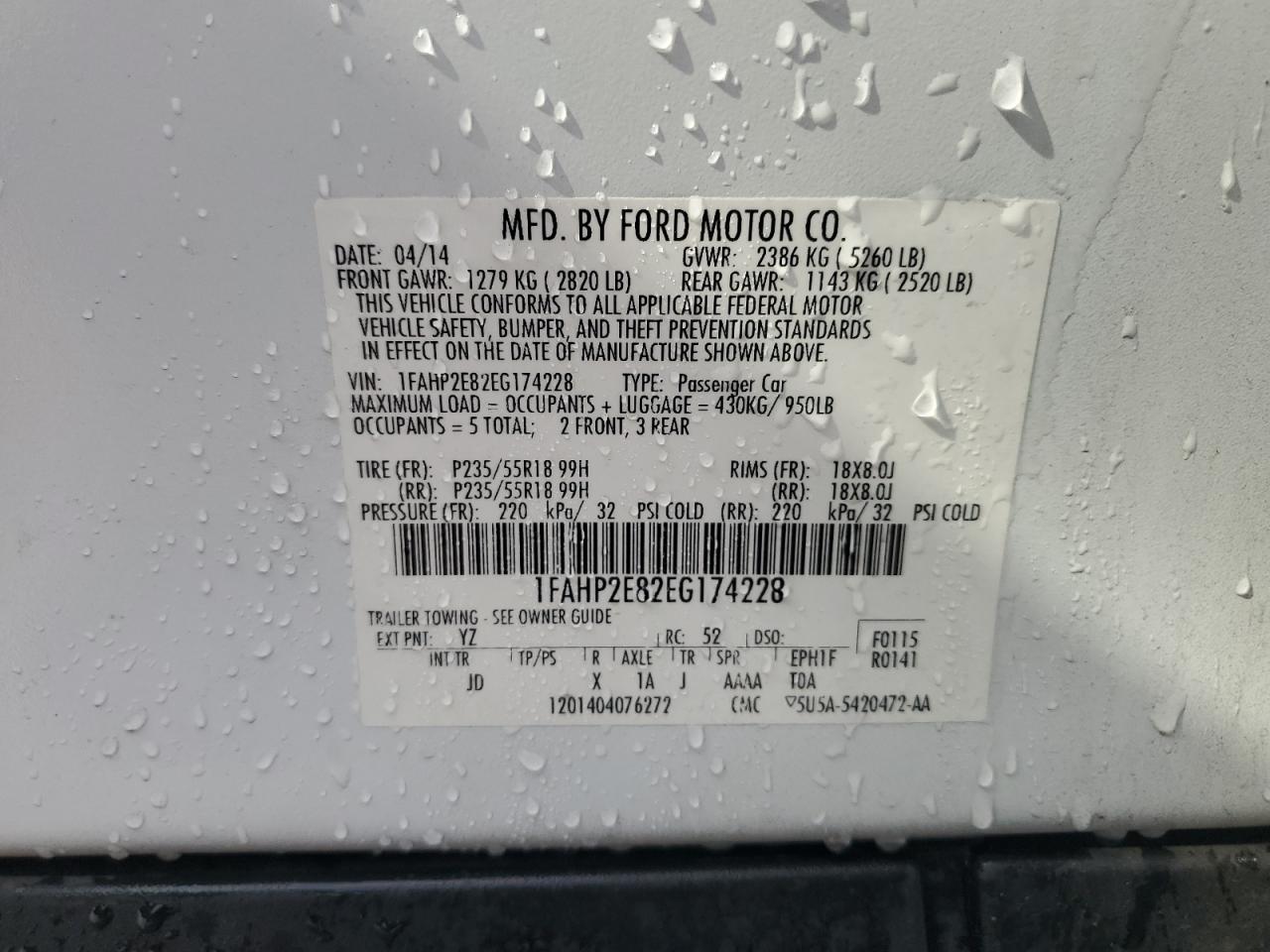 2014 Ford Taurus Sel VIN: 1FAHP2E82EG174228 Lot: 89690635