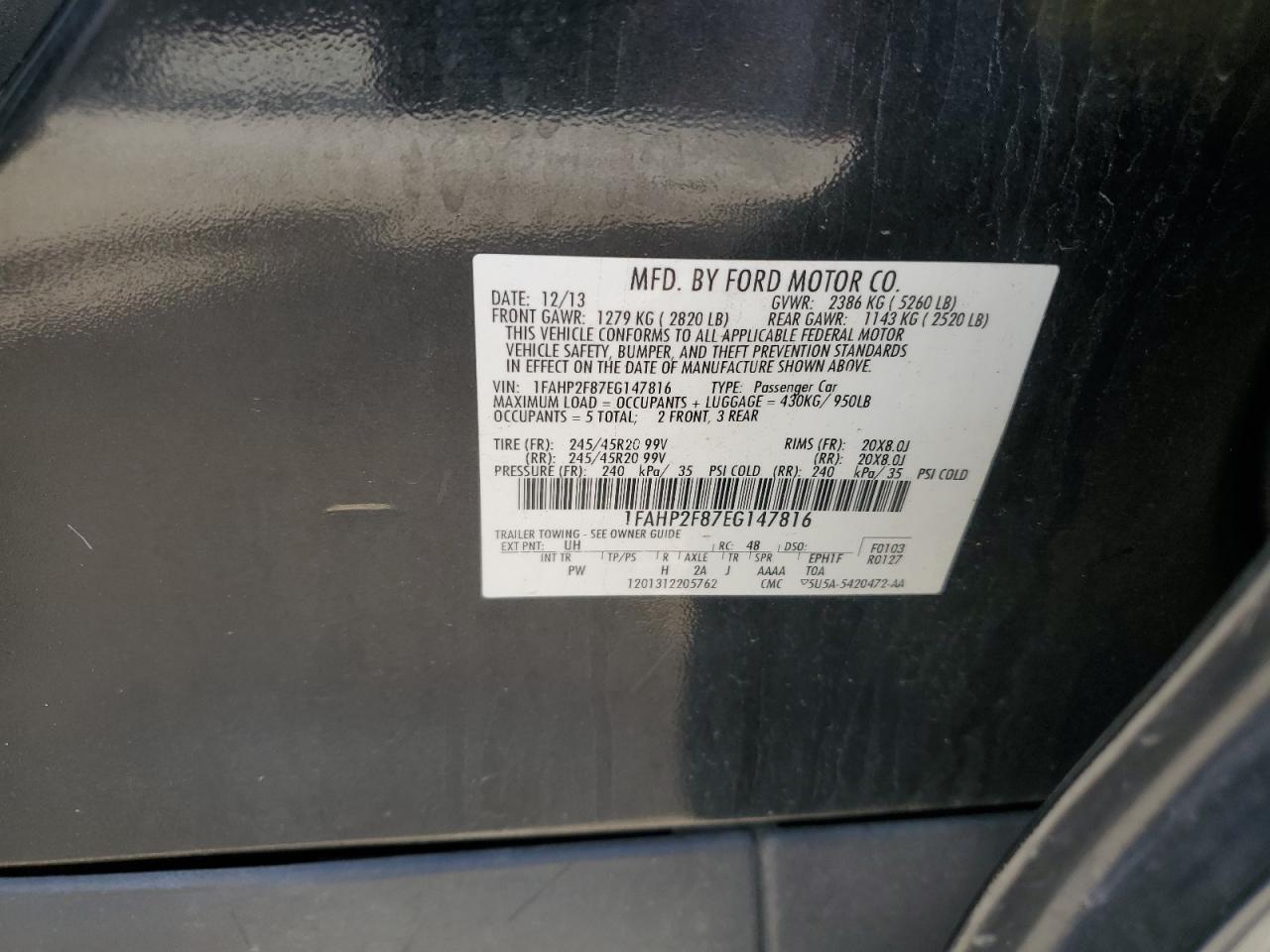 2014 Ford Taurus Limited VIN: 1FAHP2F87EG147816 Lot: 81944475