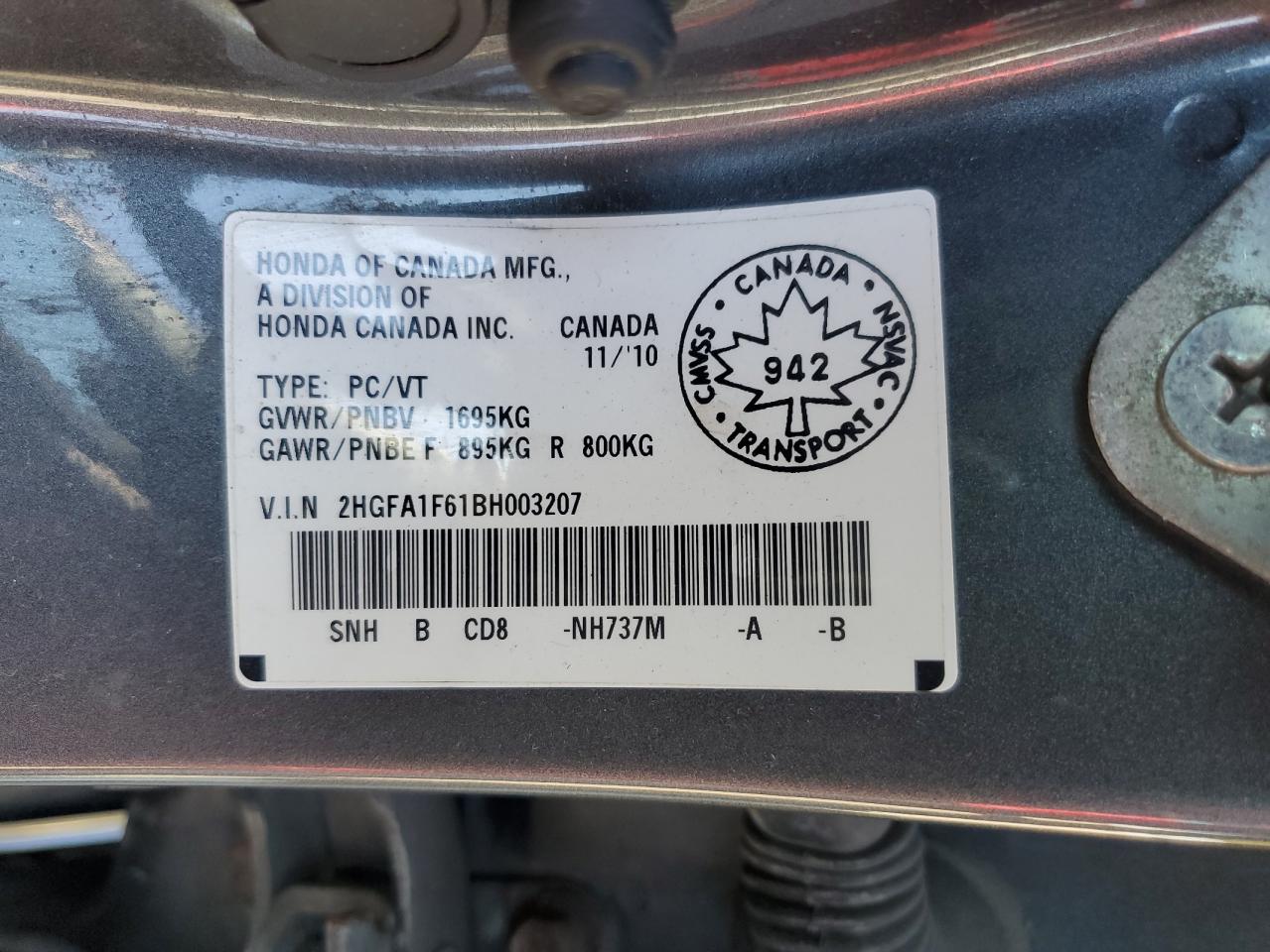 2011 Honda Civic Lx-S VIN: 2HGFA1F61BH003207 Lot: 84624875