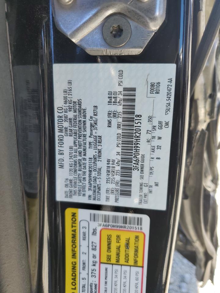 2017 Ford Fusion Se VIN: 3FA6P0H99HR201518 Lot: 90041335