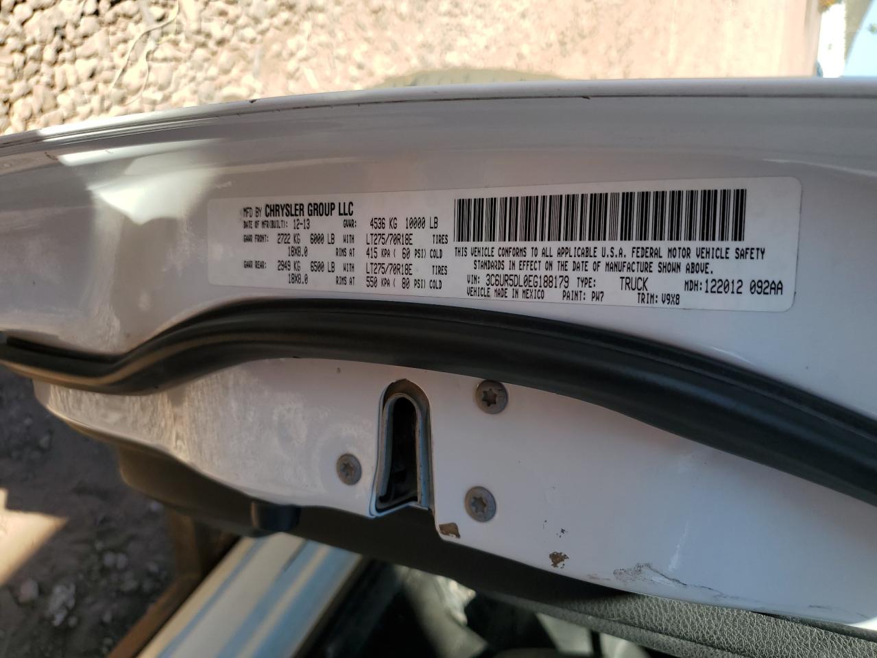 2014 Ram 2500 Slt VIN: 3C6UR5DL0EG188179 Lot: 85171245