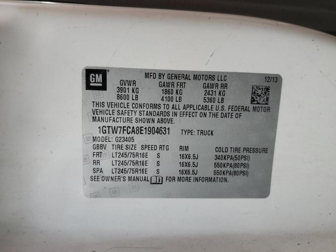 2014 GMC Savana G25 Van VIN: 1GTW7FCA8E1904631 Lot: 90078915