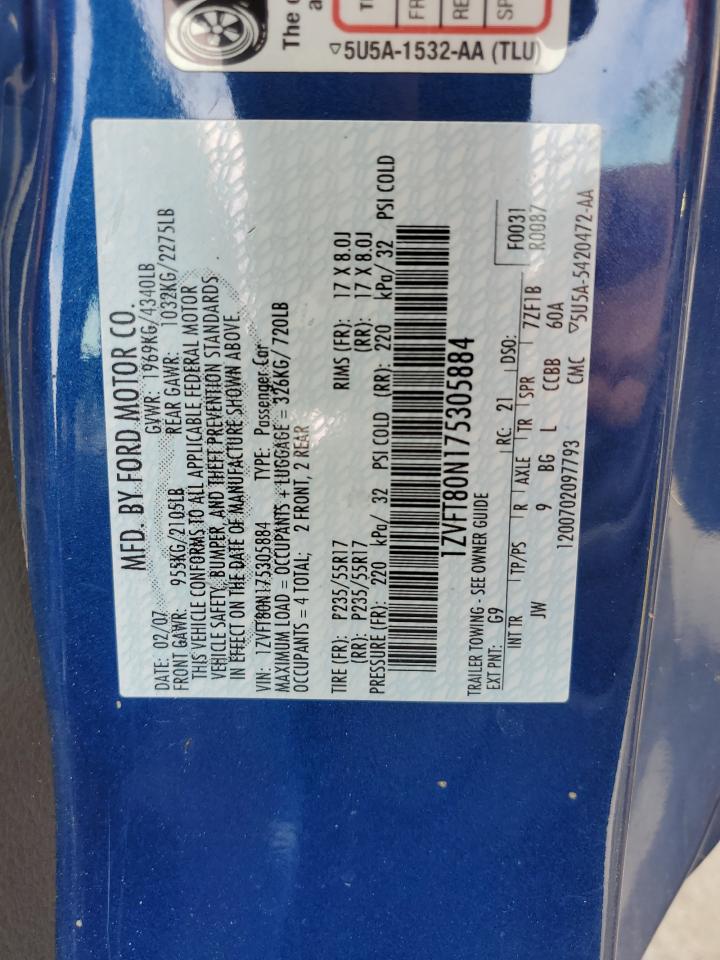 2007 Ford Mustang VIN: 1ZVFT80N175305884 Lot: 82240925