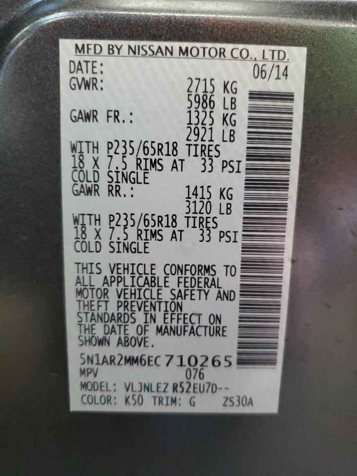 2014 Nissan Pathfinder S VIN: 5N1AR2MM6EC710265 Lot: 89467755