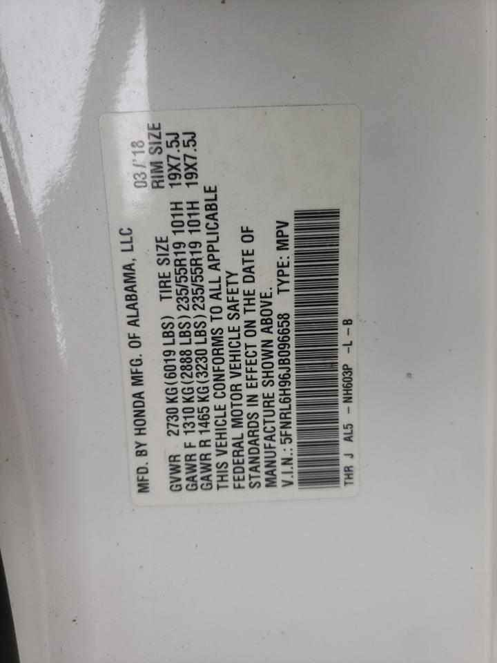 2018 Honda Odyssey Elite VIN: 5FNRL6H96JB096658 Lot: 81622375