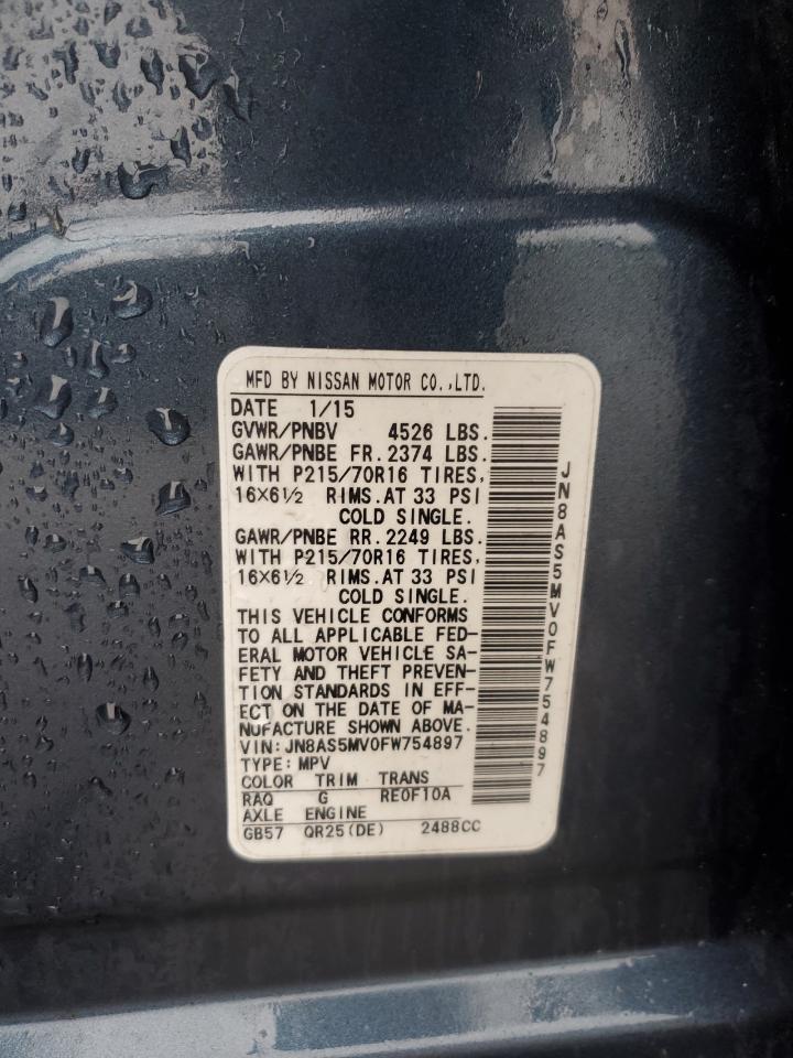 2015 Nissan Rogue Select S VIN: JN8AS5MV0FW754897 Lot: 85509845