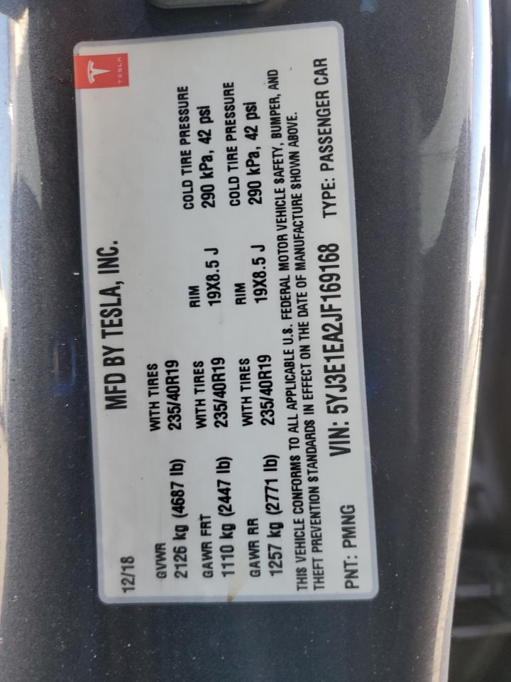 2018 Tesla Model 3 VIN: 5YJ3E1EA2JF169168 Lot: 82138475