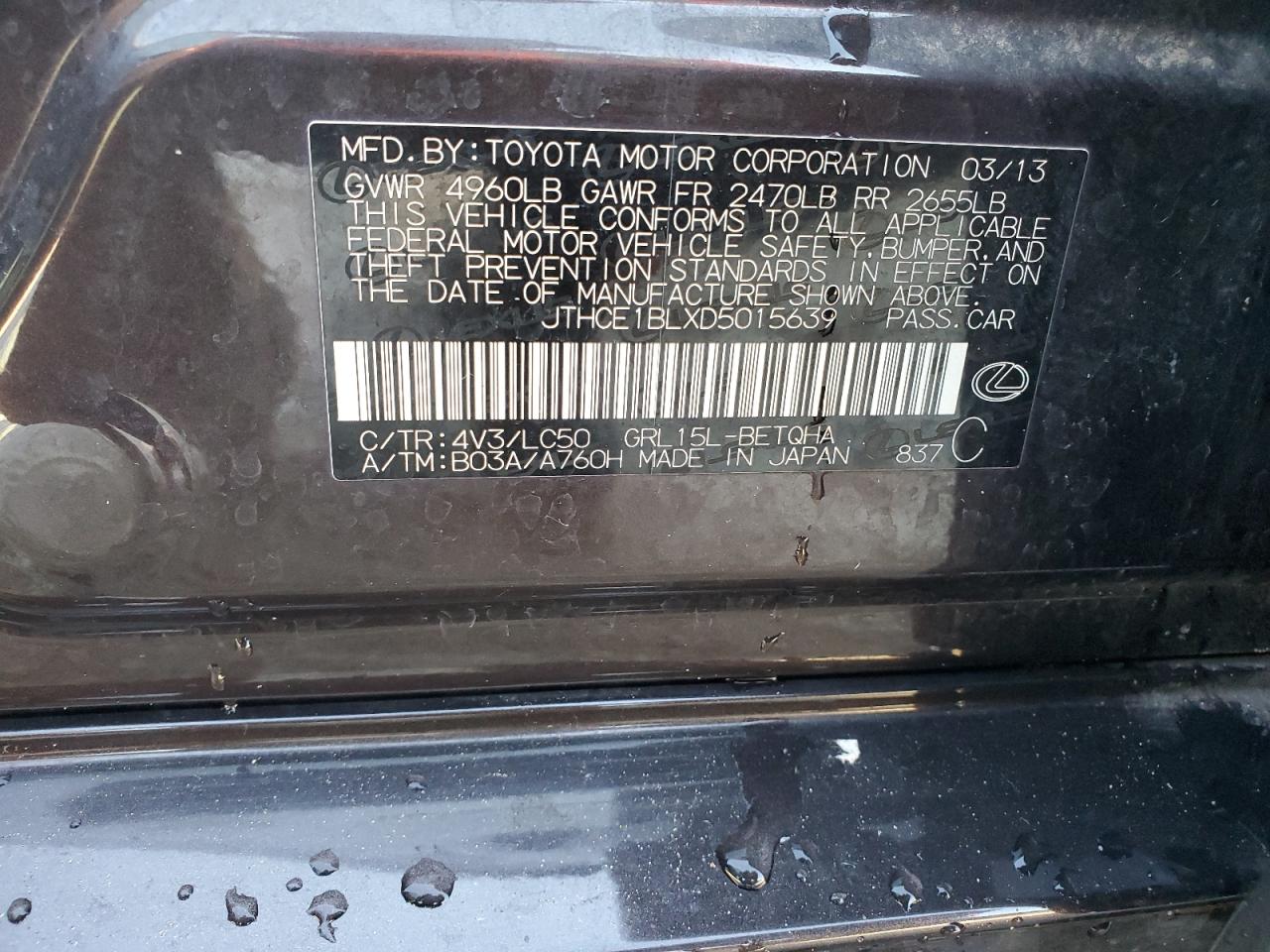 2013 Lexus Gs 350 VIN: JTHCE1BLXD5015639 Lot: 85641915