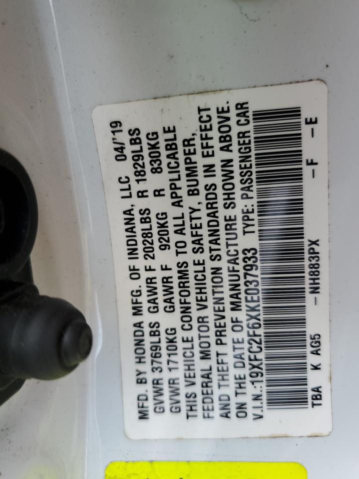 2019 Honda Civic Lx VIN: 19XFC2F6XKE037933 Lot: 81961305