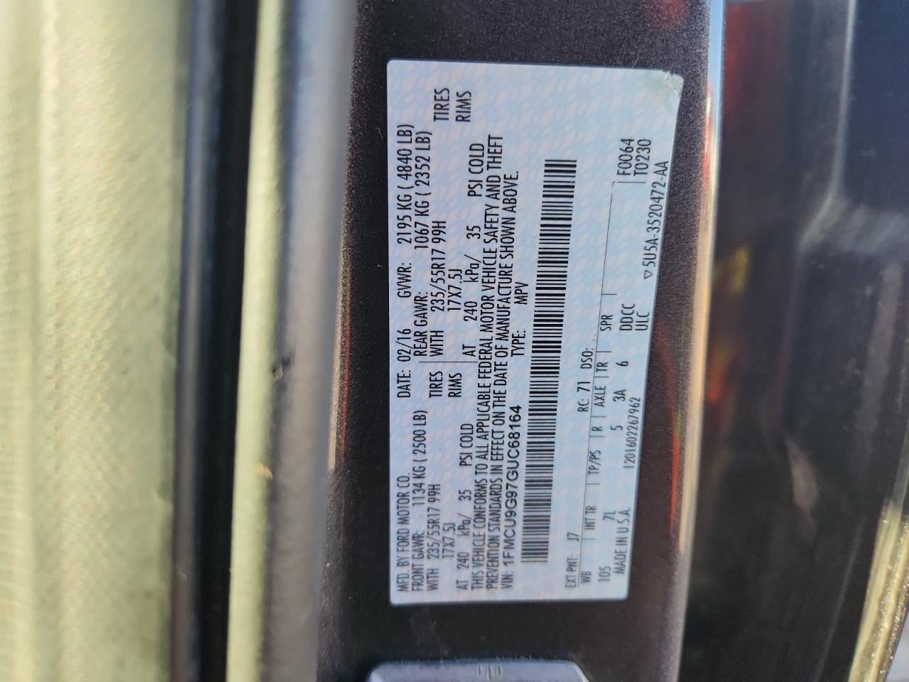 2016 Ford Escape Se VIN: 1FMCU9G97GUC68164 Lot: 82746385