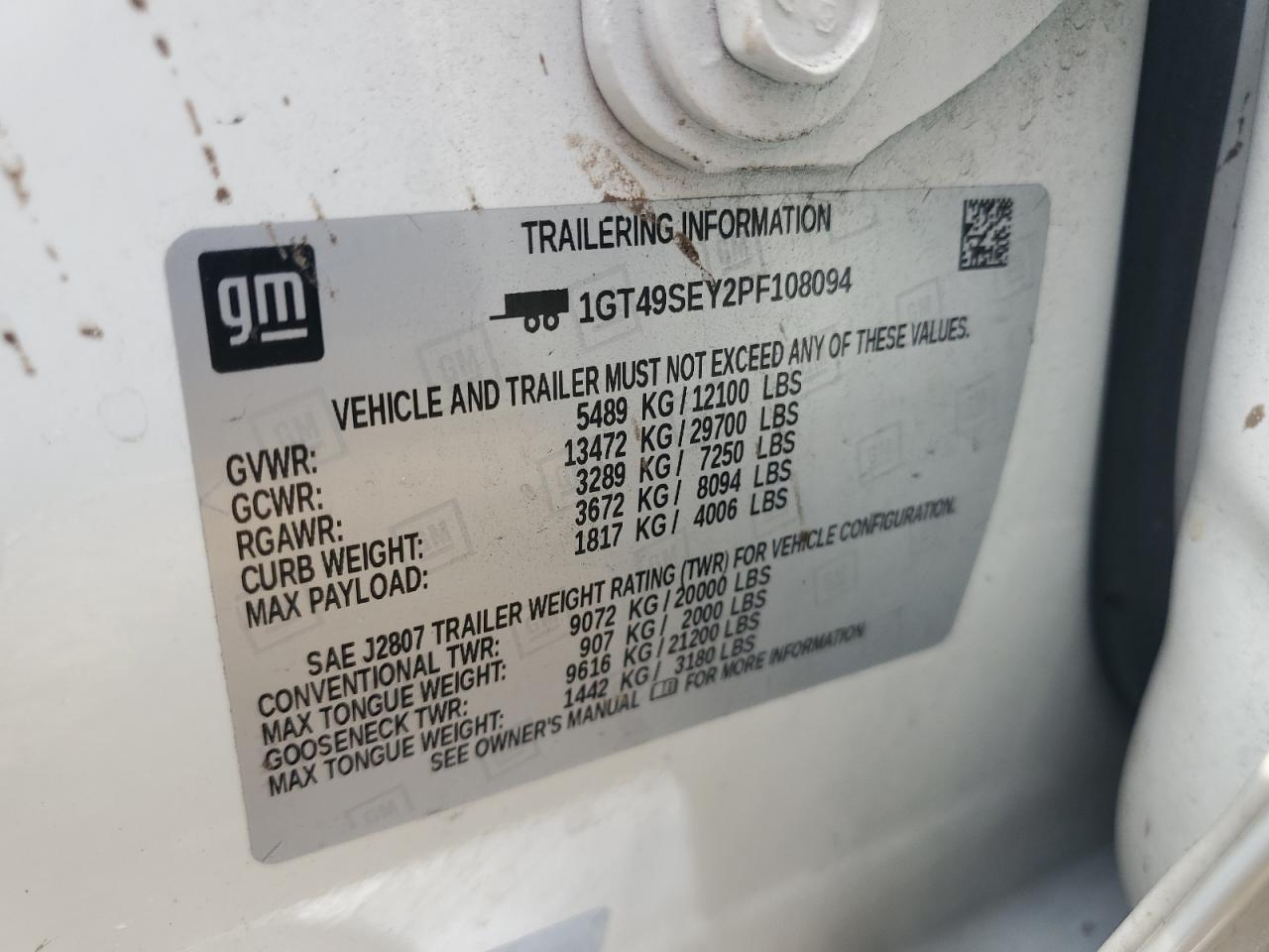 2023 GMC Sierra K3500 VIN: 1GT49SEY2PF108094 Lot: 82246505