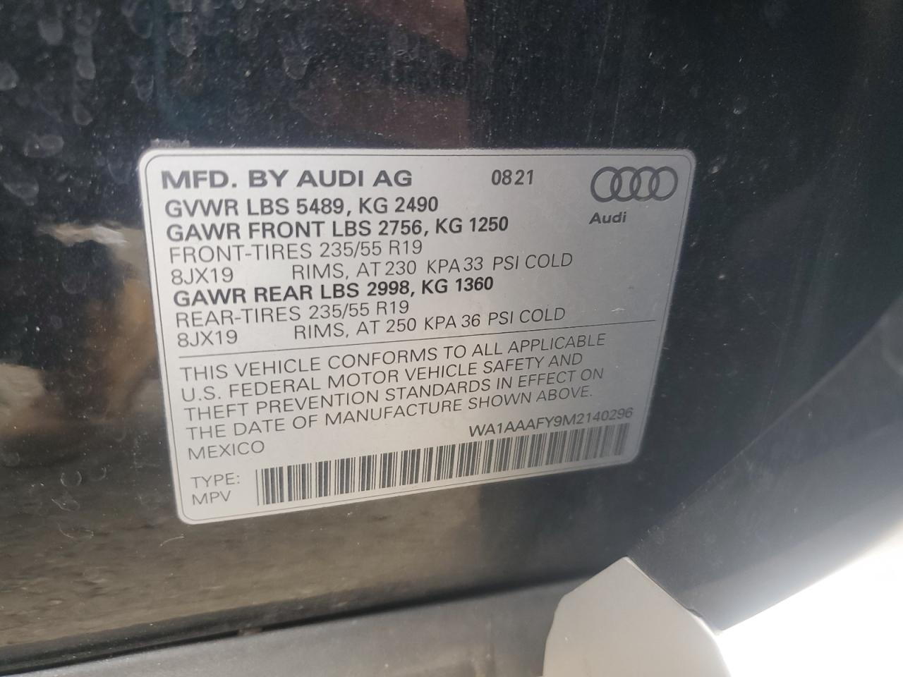 2021 Audi Q5 Premium VIN: WA1AAAFY9M2140296 Lot: 82338905