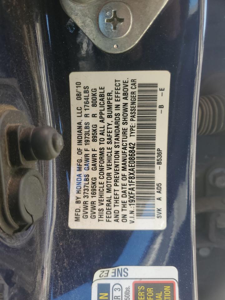 2010 Honda Civic Ex VIN: 19XFA1F8XAE086842 Lot: 85299465