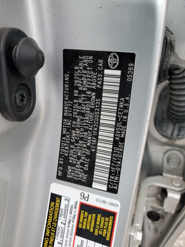 2012 Toyota Camry Base VIN: 4T1BF1FK2CU053135 Lot: 82226355