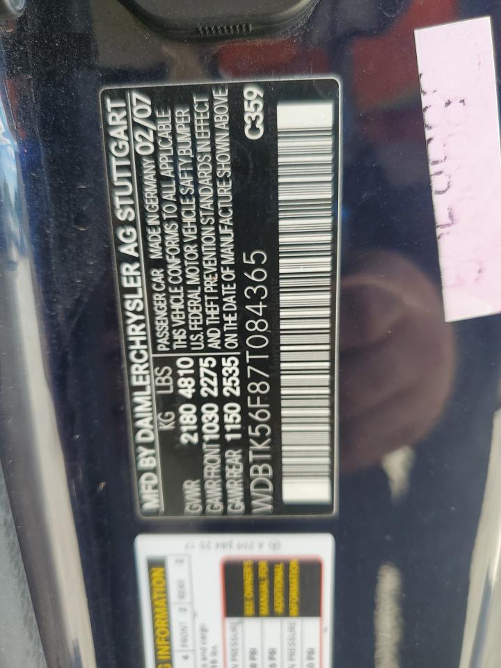 2007 Mercedes-Benz Clk 350 VIN: WDBTK56F87T084365 Lot: 85678135