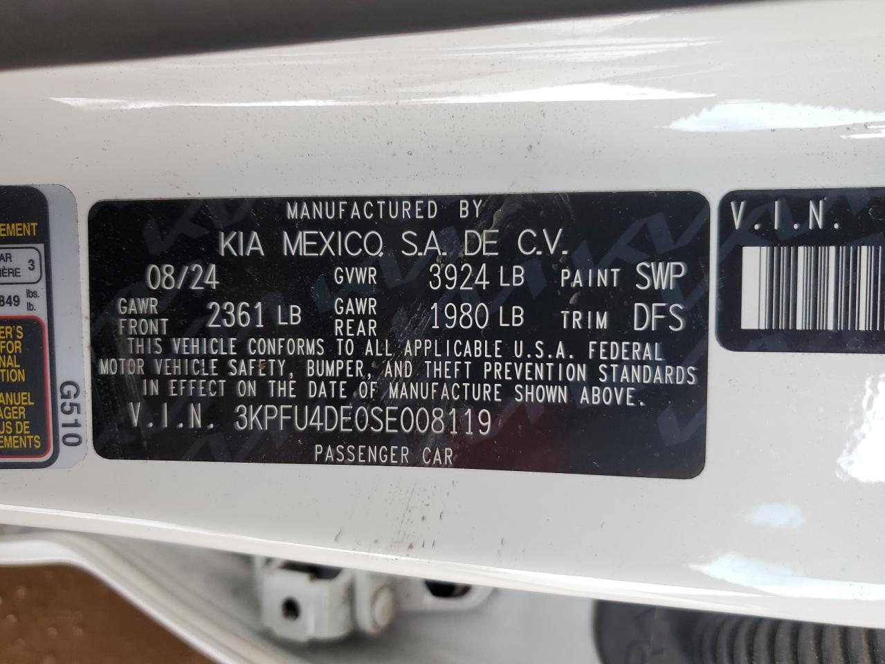 2025 Kia K4 Ex VIN: 3KPFU4DE0SE008119 Lot: 85946325